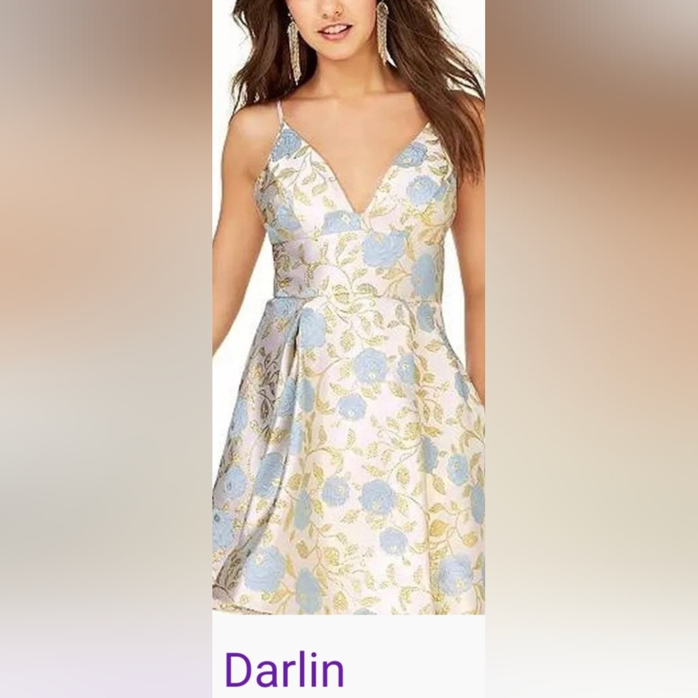 Darling Floral Mini Dress in Blue and Gold